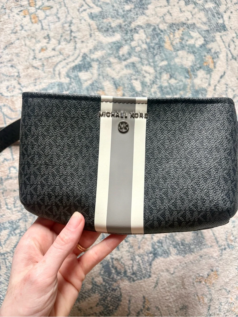 Michael Kors Black Monogram Striped Belt Bag Designer NEW Never Used Travel Bag